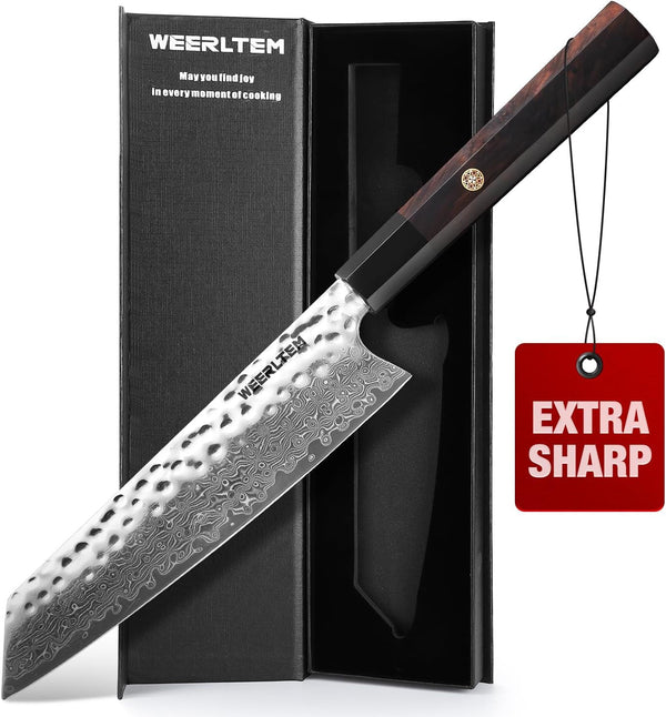 Kiritsuke Chef Knife 8 Inch, Hand-Forged 67-Layer VG10 High Carbon Steel Japanese Damascus Chef Knife, Ultra Sharp Hammered Damascus Chef Knife with Octagonal Ebony Handle & Gift Box1