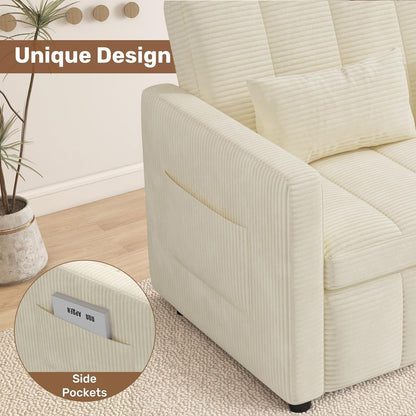 Sleeper Sofa Bed,3-In-1 Convertible Pull Out Couch with Adjustable Backrest for Living Room,Loveseat Sofa Bed with Side Pockets,Easy Assembly,Beige,1 PCS6