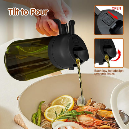16 Oz Dark Glass Olive Oil Sprayer & Dispenser, 2-In-1, Black | Light-Blocking Dark Green Glass, Food-Grade Spray and Pour Bottle for Cooking, Air Fryer, Salad and BBQ6