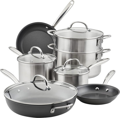 70033 Professional Stainless Steel/Hard Anodized Nonstick Cookware Pots and Pans Set, 11 Piece - Gray and Silver1