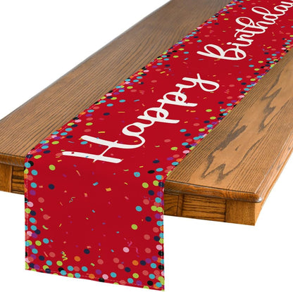 Polka Dot Red Happy Birthday Table Runner, Seasonal Christmas Winter Kitchen Dining Table Decoration for Home Party Decor 13X72 Inch1