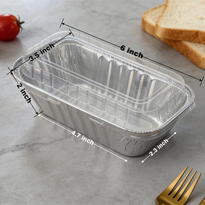 60 Pack Disposable Mini Aluminum Loaf Pans with Chear Lids,(6"X3.5"X2" )1 Lb Foil Loaf Pans,Disposable Aluminum Food Containers with Lids,Small Aluminum Tin Foil Baking Pan for Cakes, Bread, Meat2