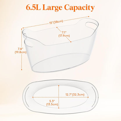 6.5L Plastic Ice Bucket for Parties with Handle & Scoop, 2 Pcs | Thickened Drop-Resistant Beverage Tub for Champagne, Wine, Beer, Juice, Drink Cooler for Mimosa & Soda Bar, Table Chiller2