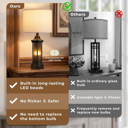 24" Farmhouse Table Lamps for Living Room, Bedside Lamps Set of 29