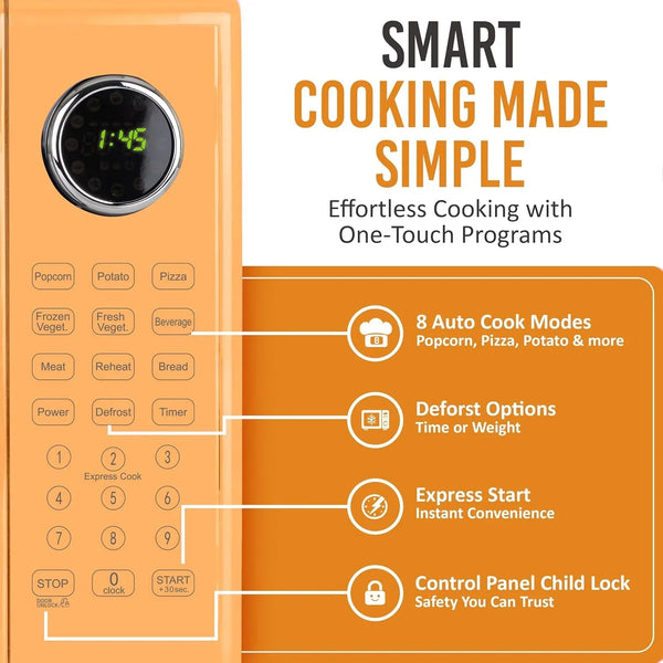 Modern Retro Compact Countertop Microwave Oven - 1.1 Cu. Ft. - 1000-Watts with LED Digital Display - Child Lock - Easy Clean Interior - Orange4