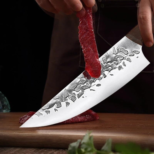 Cleaver Knife, 8 Inch Hammer Forged Japanese Chef Butcher Kitchen Knife with Solid Wood Handle Slicing Boning Sushi Meat Cutting Culinary Tool4