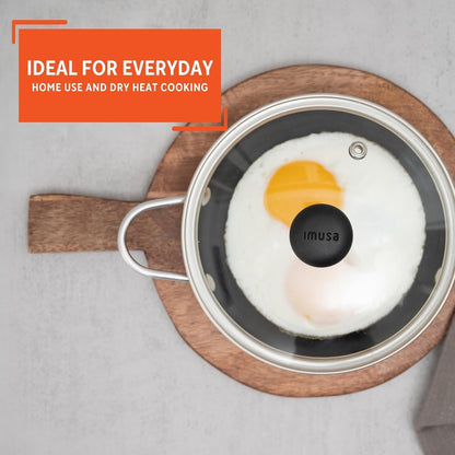 5.8 Inch Aluminum Black Ceramic Egg Pan Casserole with Glass Lid, Red | Egg Pan for Single Servings, Small Aluminum Cookware7