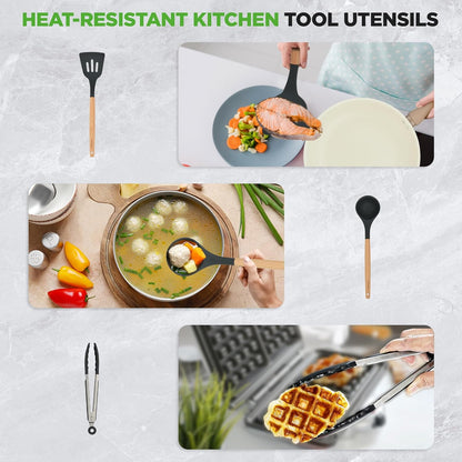 22 Pc Cookware and Bakeware Set, Multi Sized Non Stick Pans Set | PFOA/ PFOS Free, High Quality Aluminum, Includes Fry Pans, Utensils, Gass Lids, Induction, Gas & Electric Cooktops Compatible5