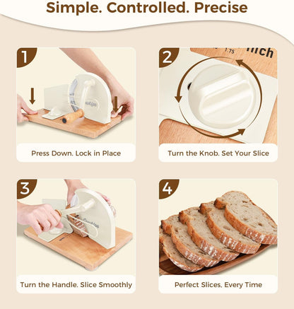 Manual Bread Slicer for Sourdough, Adjustable, Clear Cover, Cream6