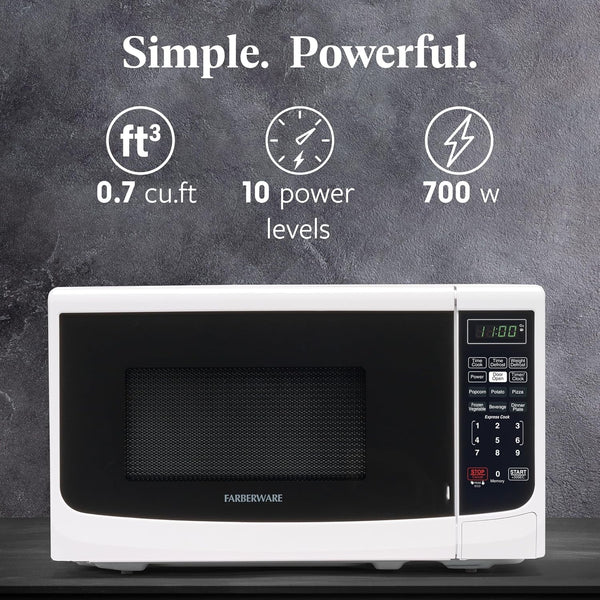 0.7 Cu. Ft. Countertop Microwave Oven – 700 Watts Power, Auto Cook Settings, Defrost, Easy Clean and Child Safety Lock - White2