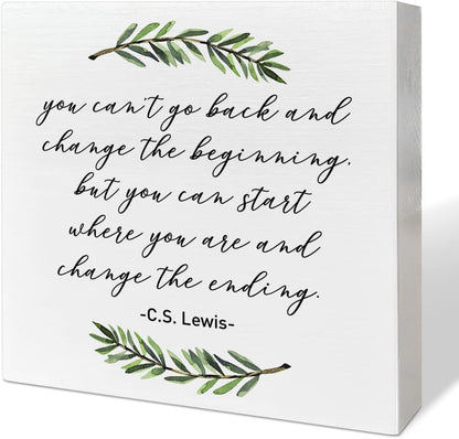 Inspirational Quotes Desk Decor, Wooden Box Sign, Change the Beginning | Motivational Desk Decor for Women Men Alcoholics Anonymous Counselor Therapist, Home Office Wooden Box Sign Decor1