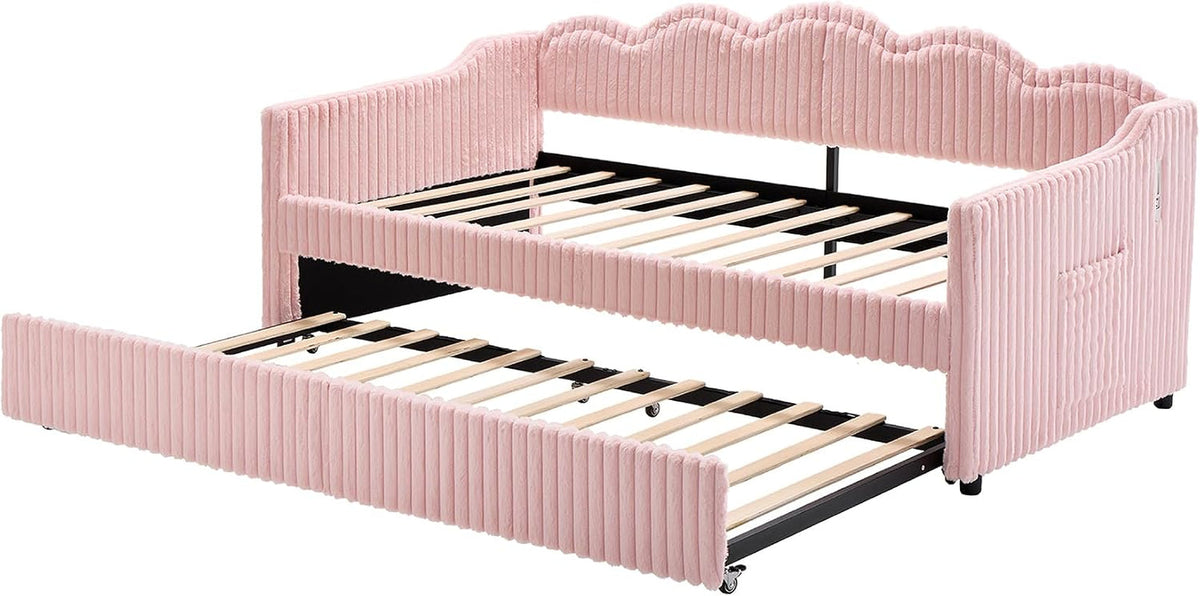 twin-size-faux-fur-upholstered-daybed-with-trundle-side-pockets-pink