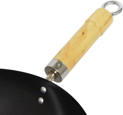 '- 12" Non-Stick Carbon Steel Wok Pan with 7-1/4" Wood Handle- Flat Bottom Cookware Chinese Wok Stir Fry Pans Traditional Woks Grilling Frying Steaming for Authentic Asian Food5