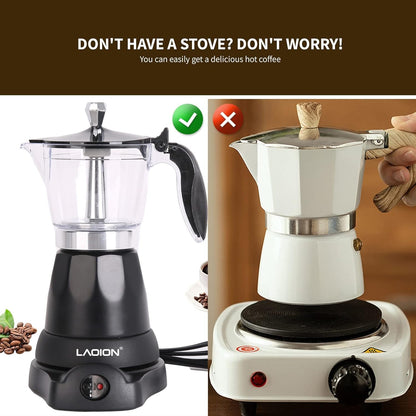 Cuban Coffee Maker, 6 or 3Cup Electric Espresso Coffee Maker | Portable Cafeteras Electricas Modernas, Electric Moka Pot with Detachable Base & Overheat Protection, Coffee Gift6