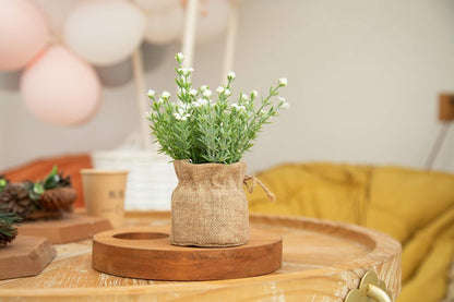 Babys Breath Artificial Flowers in Small Burlap Bag Vases 3Pcs -Gypsophila Faux Flowers Farmhouse Home Coffee Table Bookshelf Office Desk Decorations Kitchen Dining Room Fake Plants Indoor3