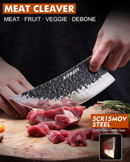 3PCS Butcher Knife Set, Razor Sharp Hand Forged Meat Cleaver & Boning Knives for Meat & Bone Cutting, Kitchen Knives for Cooking BBQ, Gift for Men & Women5