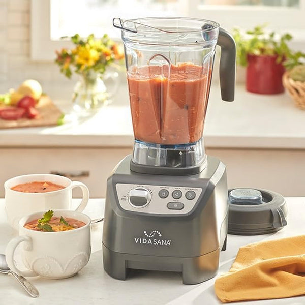 Princess House Vida Sana Blender for Smoothies, Soups, Dips and More, 1500 Watts, Stainless Steel Blade, 4 Preset Functions, Large, Grey, Professional Blender, Easy Clean5
