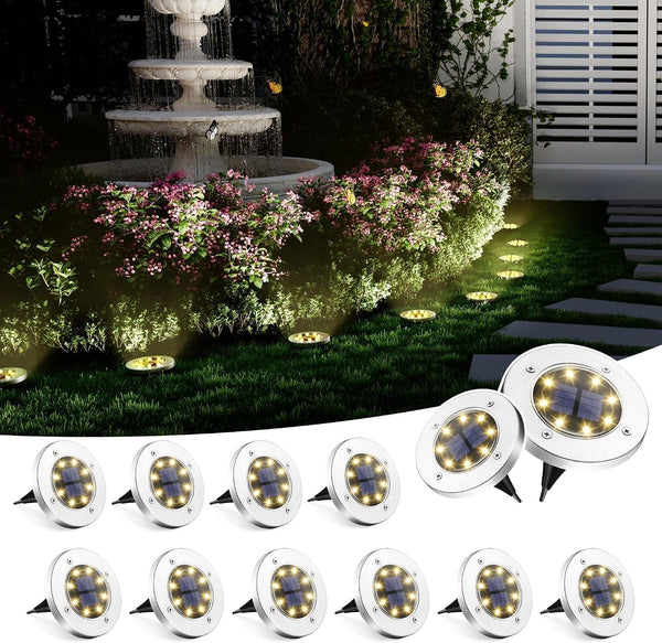 Solar Ground Lights Outdoor, Garden Lights 12 Pack Warm White1