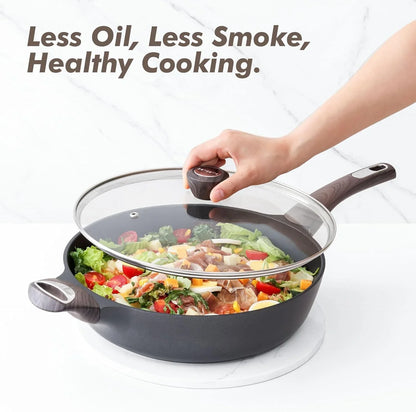 Nonstick Frying Pan Skillet with Lid, 13.3 Inch Large Deep Frying Pan, 6 Qt Non Stick Saute Pan with Cover, Induction Pan, Healthy Non Toxic Cooking Pan with Helper Handle, PFOA PFOS Free8
