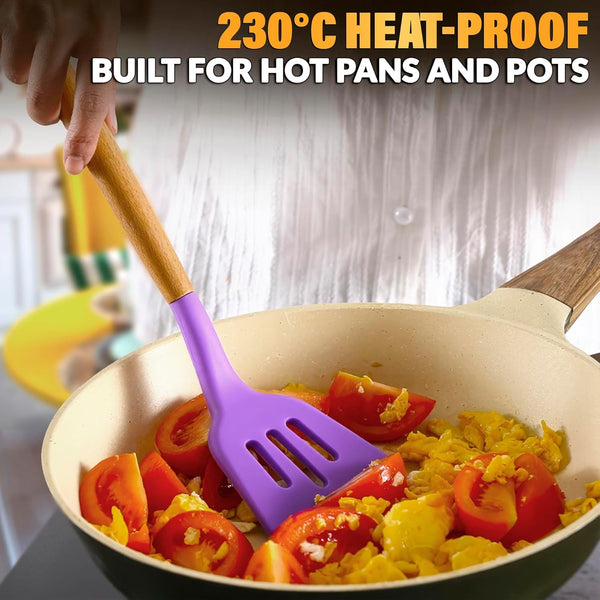 12 Pcs Purple Kitchen Accessories with Holder for Nonstick Cookware6