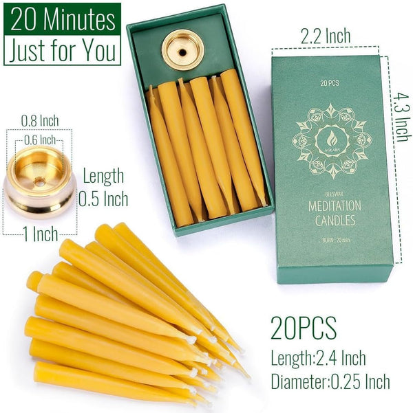 20-Minute Beeswax Meditation Candles, 20-Count with Brass Holder2
