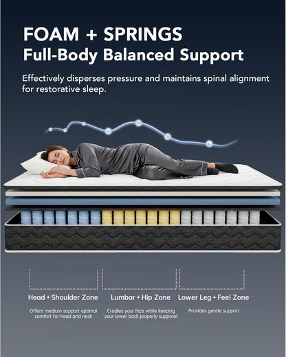 Queen Size Mattress 12 Inch with Memory Foam | Medium Firm Hybrid Mattress, Certipur-Us Certified Mattress in a Box Pressure Relief Removable Cover No Fiberglass4