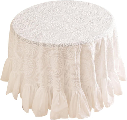 Vintage French Lace Cotton Table Cloth,Round Diameter 51"-Leiden1