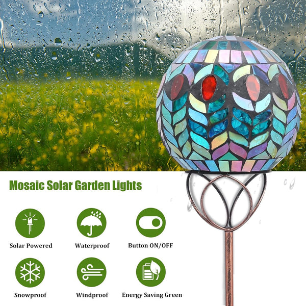 Decorative Solar Garden Lights, 6" Mosaic Globe Outdoor Stake3