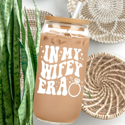 Bridal Shower Gift - Cute Cool Wedding Day Idea for Bride to Be, Future Mrs, Bachelorette - in My Wifey Era Glass Cup Tumbler5