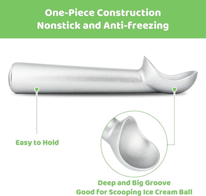 Ice Cream Scoop,7 Inches Nonstick Anti-Freeze One Piece Aluminum Scooper Spoon, Heavy Duty Durable Design, Easy Clean, for Gelato, Cookie Dough, Sorbet, Almond (Silver)4
