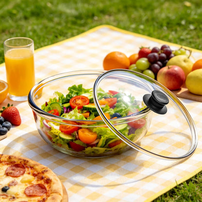 6 Qt Large Glass Mixing Bowl with Glass Lid, Clear Glass Bowl for Sourdough Salad Bowls with Lid & Handle,Thickened Glass Big Mixing Bowls Cooking Bowl for Food Prep, Kitchen,Dinner3