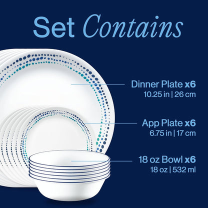 Vitrelle 18-Piece Service for 6 Dinnerware Set Triple Layer Glass and Chip Resistant, Lightweight round Plates and Bowls Set, Ocean Blue3