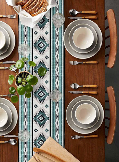 Turquoise Aztec Table Runner 36 Inches Long for Dining Decor,Southwestern Native American Indian Print Burlap Linen Farmhouse Table Runner Washable Coffee Tablerunners Dresser Scarf for Kitchen Party2