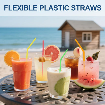 [200 Pack] 8.5" High Multicolour Flexible Plastic Straws | Bendable Disposable Drinking Straws for Home Use Milk Juice Drinks5