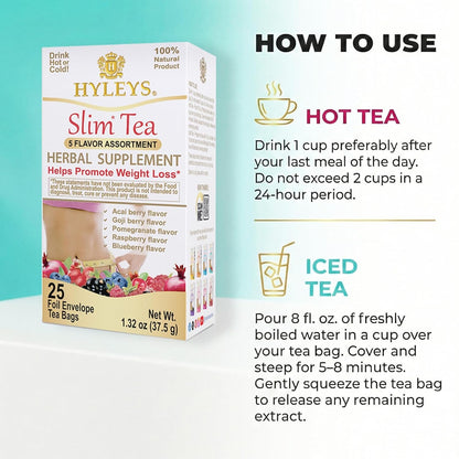 Slim Tea, 5 Flavor Weight Loss Variety Pack, Senna Tea, 25 Bags | Green Tea, Senna Detox & Cleanse, 3 Natural Ingredients, No Added Sugar, 1-Step Bedtime Routine, Supports Digestion5