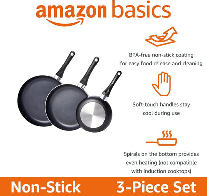 Ceramic Non-Stick 3-Piece Frying Pan Set, 8 Inch, 10 Inch & 12 Inch, Black2