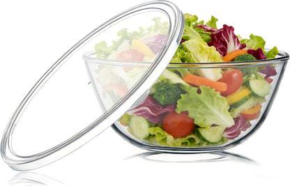 Large Glass Mixing Bowl, 4.7 Quart Large Glass Salad Bowl with Lid (Deep, Wide Design)1