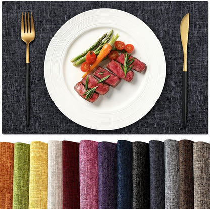 Placemats Set of 8, Dual-Layer Thickened Faux Linen Table Mats, Heat Resistant & Wrinkle-Free, Machine Washable Cloth Place Mats for Kitchen Dining Indoor Outdoor (Dark Gray)1