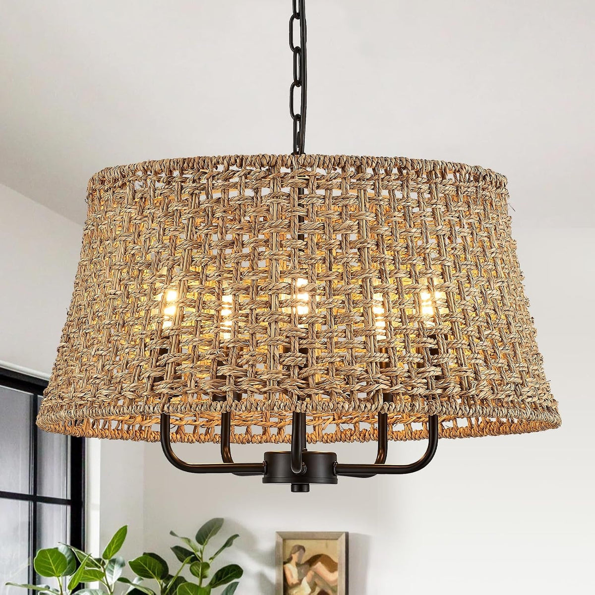 19-7-boho-rattan-chandelier-5-light-black-wicker-light-fixture