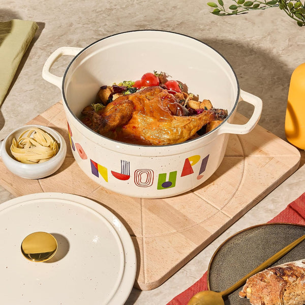 Enameled 5QT Cast Iron Dutch Oven Pot with Gift Box, Bonjour | Sourdough Bread Baking, Healthy & Non-Toxic, All Stovetop Compatible, Oven Safe up to 500° F, Easy to Clean3