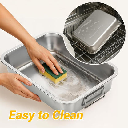 Heavy Duty Stainless Steel Roasting Pan with Rack & Handle for Oven | High Sided, Induction Compatible, Rack for Even Heating & Draining, for Turkey Chicken Vegetables & Lasagna, Easy to Clean6