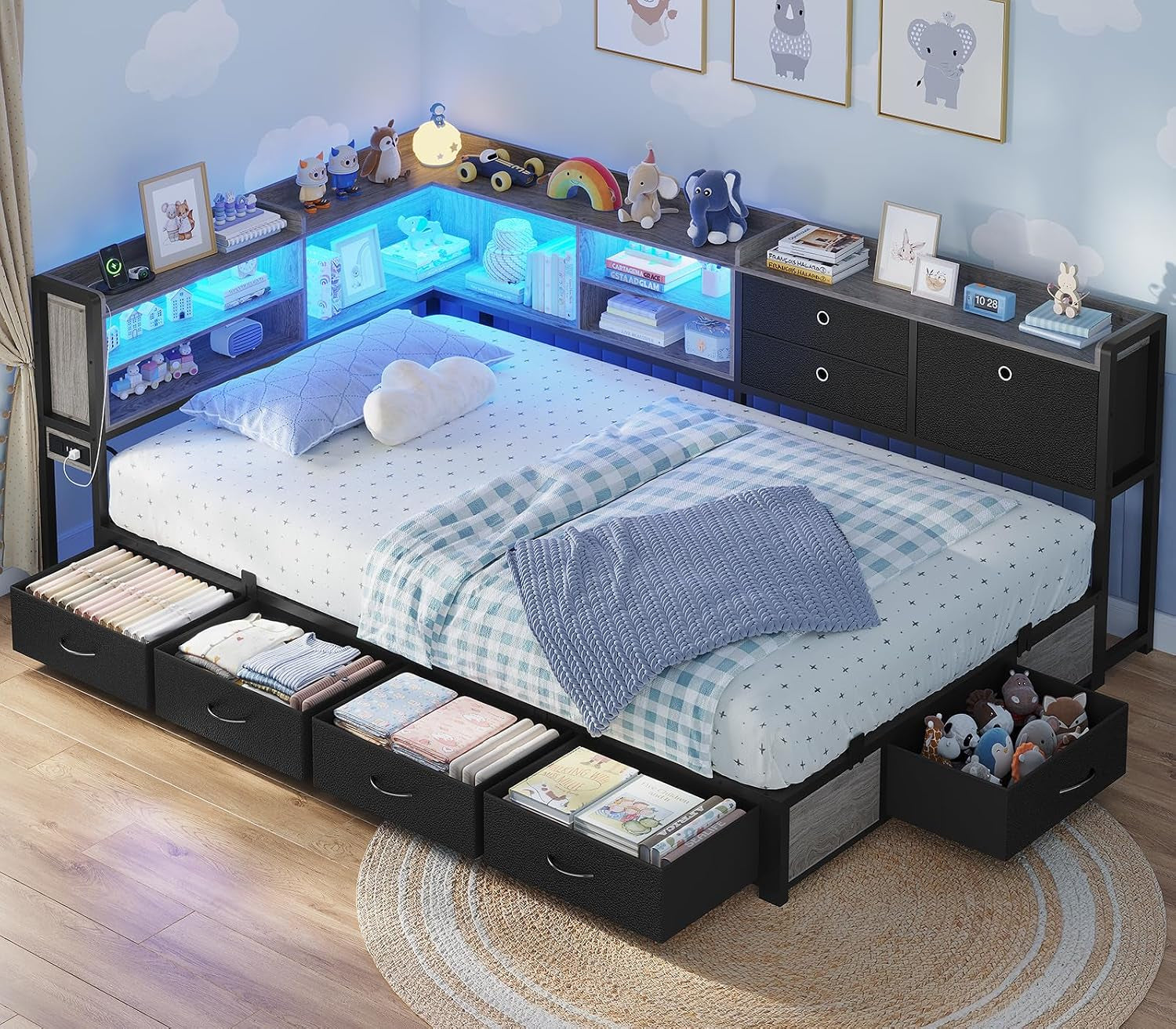 corner-bed-frame-with-charging-station-led-lights-black-gray