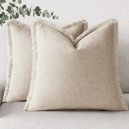 Linen Fringe Natural Beige Throw Pillow Covers 18X18 Set of 21