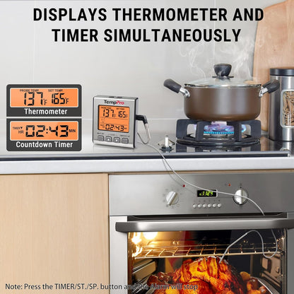 Temptrack Digital Meat Thermometer for Cooking and Grilling | BBQ Food Thermometer with Backlight and Kitchen Timer, Grill Temperature Probe Thermometer for Smoker, Oven, Baking, Oil3