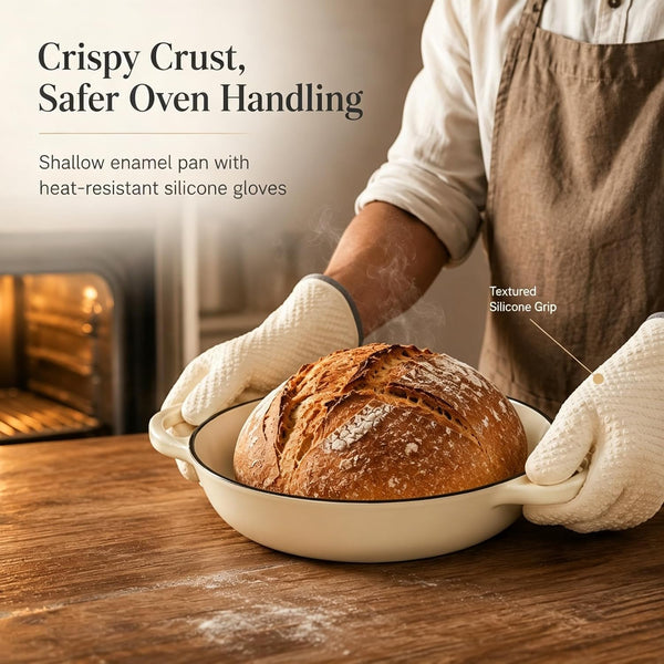 6QT Dutch Oven for Bread Baking, Enameled Cast Iron Dutch Oven Pot with Lid, Multi-Functional Bread Pan, Sourdough Baking Supplies with Proofing Basket, Cast Iron Bread Oven, Silicone Sling & Gloves.9