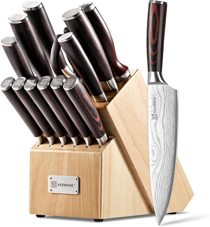 14 Pcs Kitchen Knife Set with Block, Ultra Sharp Knife Block Set | Japanese High Carbon Stainless Steel, Professional Chef Knife Set with Ergonomic Pakkawood Handle and Sharpener1