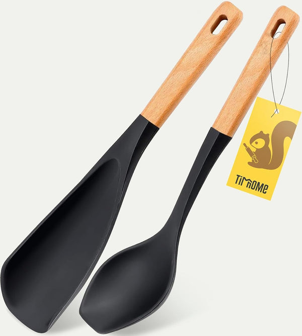 Spatula Spoon 2-Pack, Silicone Cooking Spoon for Nonstick Cookwares, Multifunction Kitchen Utensils for Cooking, Serving, Mixing, Scoop, Scrape and More1