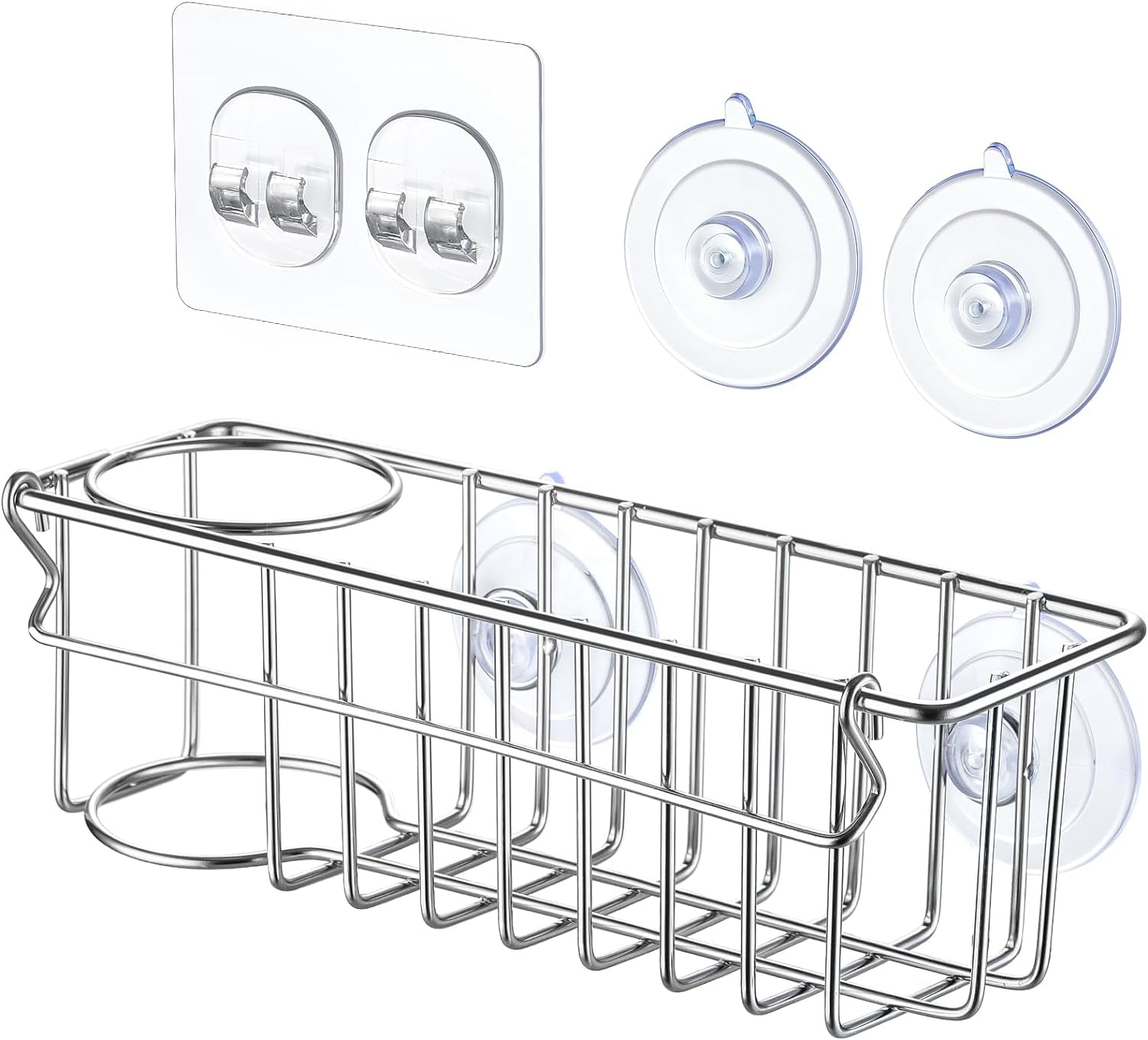 3-in-1-sponge-holder-for-kitchen-sink-with-suction-cups-adhesive-hook-in-sink-sponge-holder-wall-hanging-sink-caddy-organizer-rack-sponge-dish-cloth-brush-scrubber-304-stainless-steel