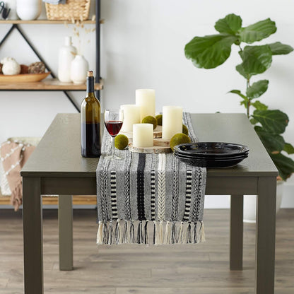 Farmhouse Braided Stripe Table Runner Collection, 15X72 (15X77, Fringe Included), Black5
