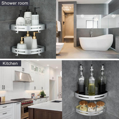 Corner Shower Caddy, 2 Pack Adhesive Shower Corner Shelf, Shower Organizer Storage Wall Mounted No Drilling for Bathroom and Kitchen, Silver4